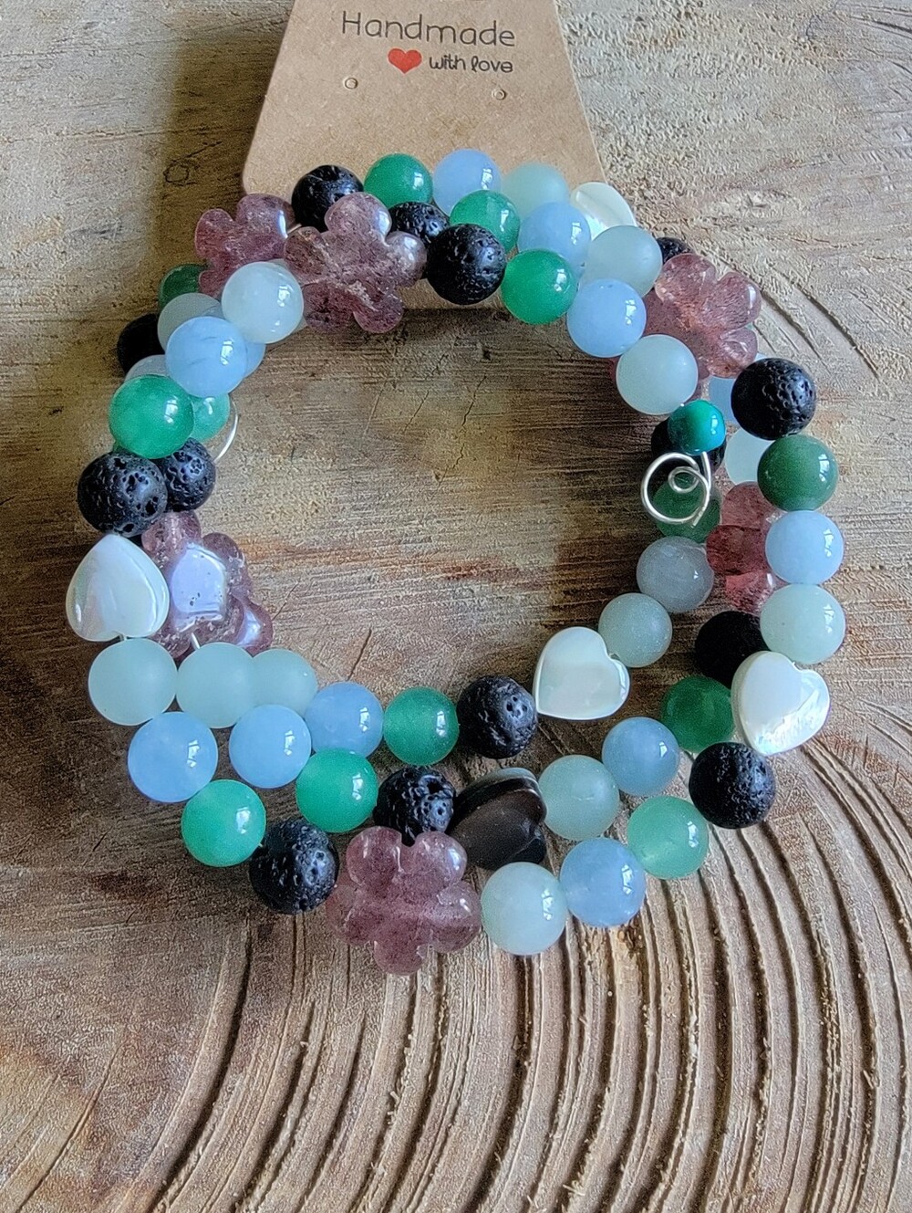 Handmade Multi-stone Beaded Wire Wrap Bracelet